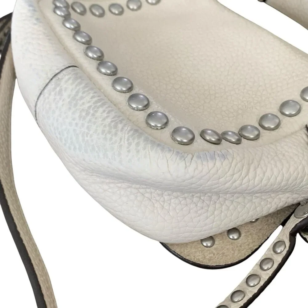 COACH Dakotah 14 Mini Flap Crossbody Bag Studded Pebbled Leather Chalk 